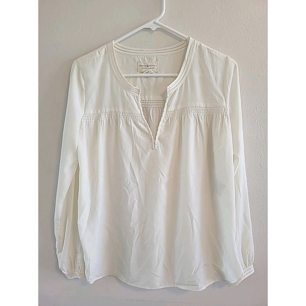 Ralph Lauren Denim‎ & Supply Womens Cream Pullover Blouse V Neck Size Small